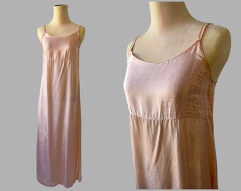 Pastel Peach Rayon Slip Dress Floor Length Vintage 1930s Womens XS As Is