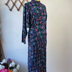 Karin Stevens Dark Floral Long Sleeve Rayon Dress Vintage 1980s 1990s Womens image 4