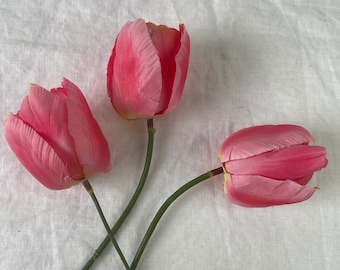 Deep Pink Tulips Short Stems SET OF 3 Vintage 1980s Faux Flower Bouquet