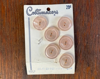 Costumaker Pastel Pink Plastic Buttons 3/4 Inch 6 Count Vintage 1970s 1980s Sewing Notions