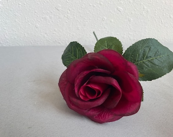 Single Red Rose Vintage 1980s Faux Silk Flower