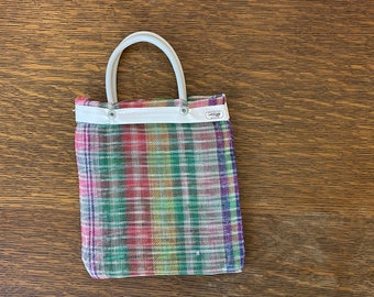 Pastel Pink + Green Madras Plaid Mesh Mini Shopper Tote Made in Mexico