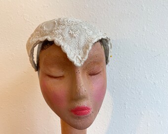 Antique White Bridal Head Piece Missing Tulle Vintage 1920s Bridal Topper NEEDS REPAIR