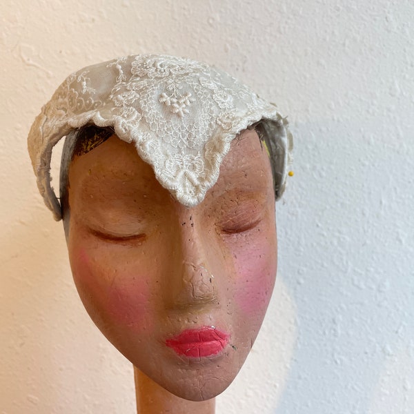 Antique White Bridal Head Piece Missing Tulle Vintage 1920s Bridal Topper NEEDS REPAIR