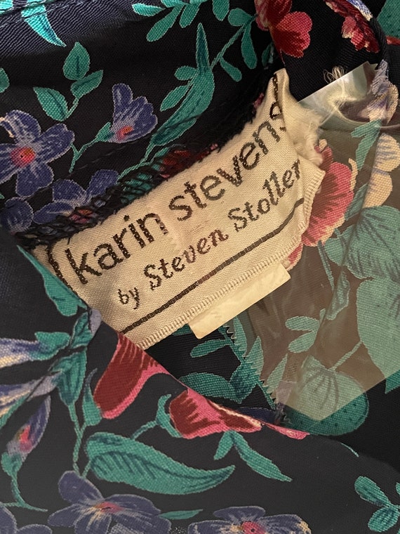Karin Stevens Dark Floral Long Sleeve Rayon Dress… - image 9