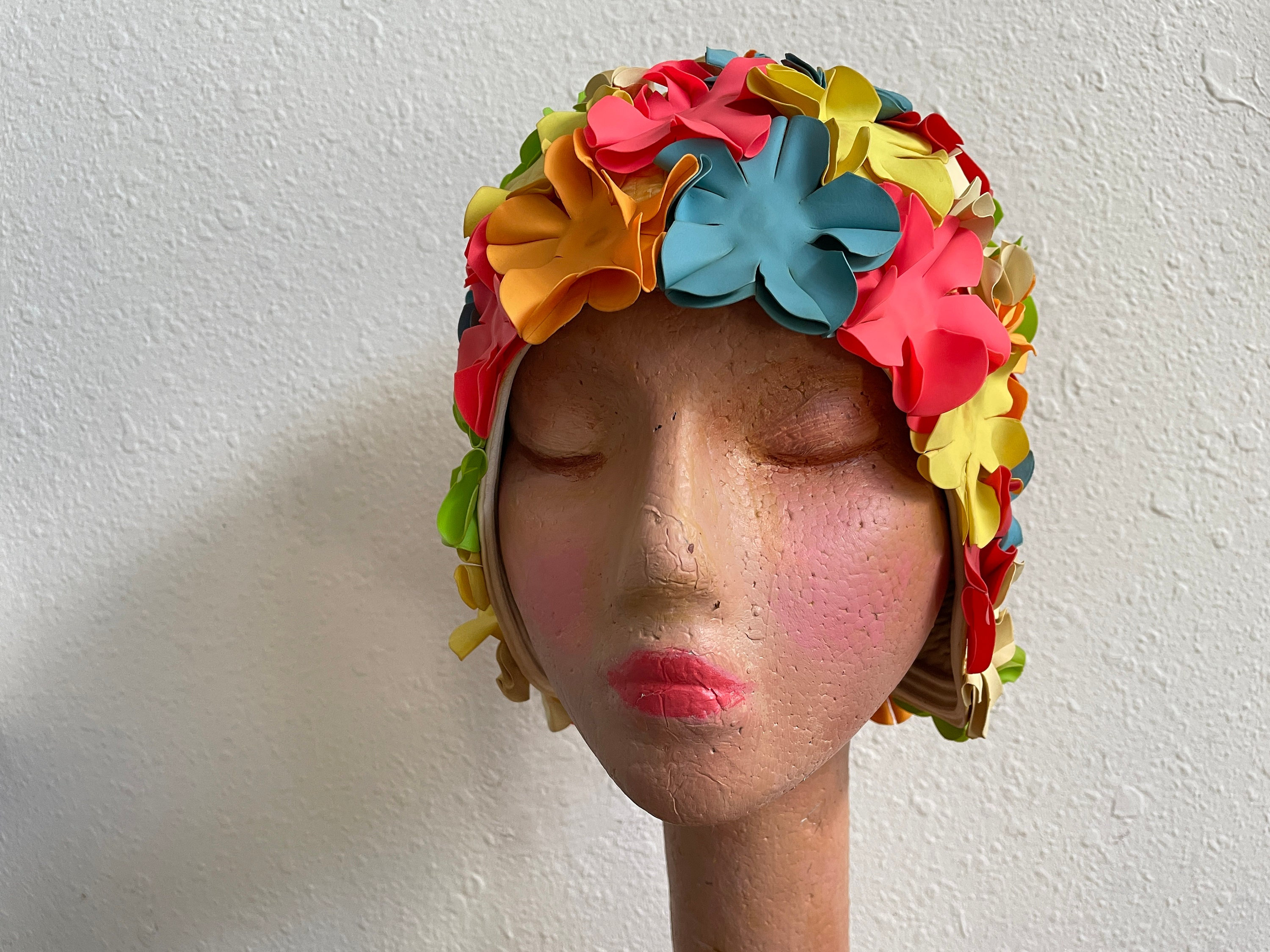 BLUE REEF Bubble Oslo Floral Ladies 3 Flowers Classic Vintage Retro Swimming Hat 