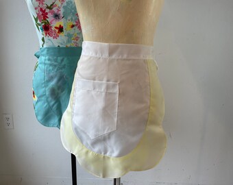 Pale Yellow + White Taffeta Hostess Half Apron Queen Brand Vintage 1950s AS IS