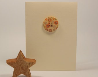Ivory/Off White Card With Orange Circle Design Wooden Button