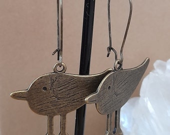 Bronze Bird Earrings, Pierced Antique Bronze Bird Earrings, Handmade Bird Earrings, Dangling Bronze Bird Earrings