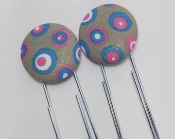 Large Fabric Covered Button Bookmark with Colorful Circles