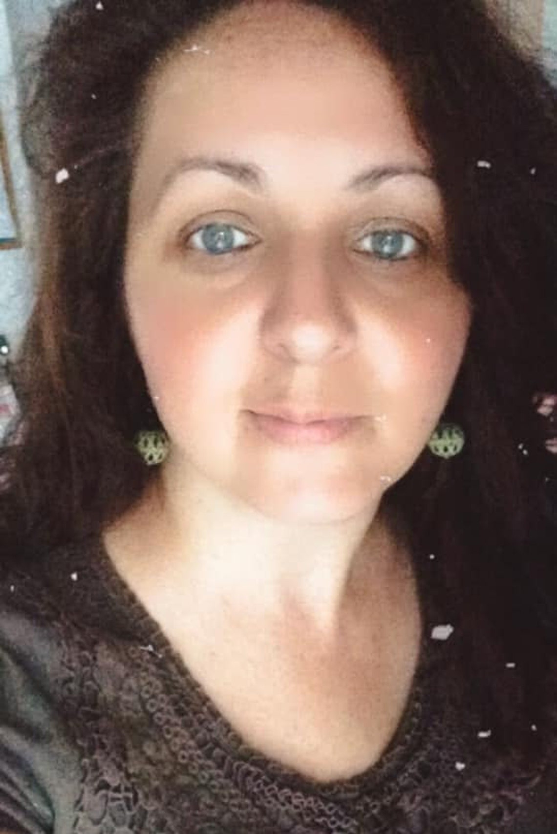 Filigree Hand Painted Green Ball Shaped Boho Style Earrings With Small