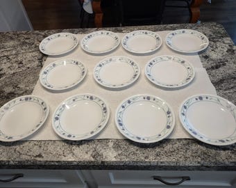 Vintage - Corelle Dessert Plates - "Simply Spring" - White, Purple and Green - Made in U S.A. - Approximately 7" diameter - EUC