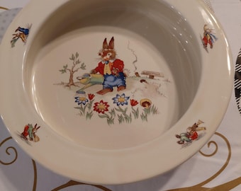 Tigela de mingau vintage Royal Winton em cerâmica - "Bunny's Playtime" - Inglaterra - Em muito bom estado.