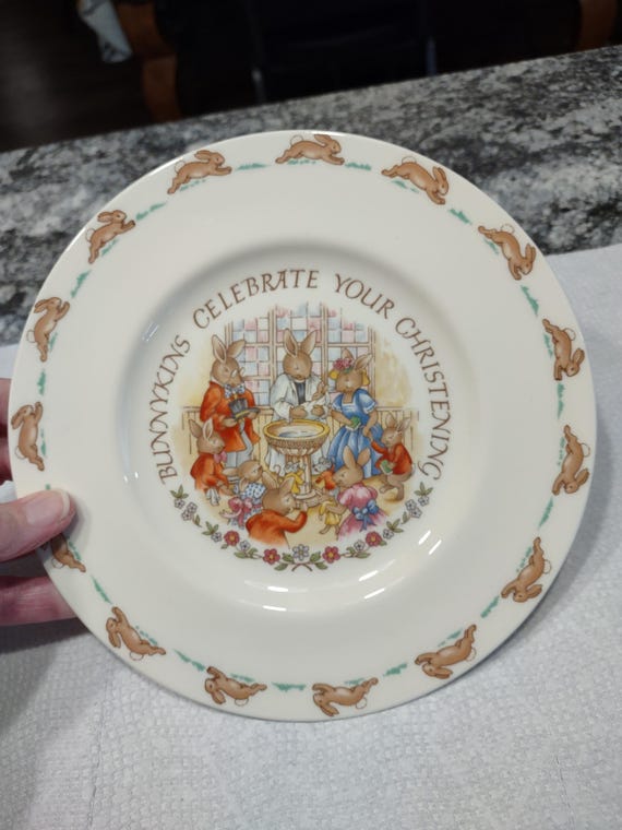 Vintage Bunnykins Christening Plate Royal Doulton EUC