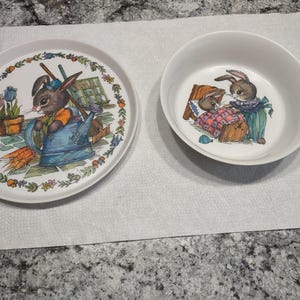 Vintage - Set of (2) Children&#39;s Dish Set - Plate and Bowl - Peter Rabbit - SiLite Brand