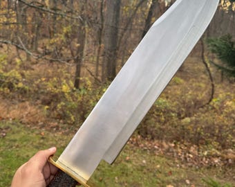 Handmade 25" Bowie Knife, Stag Handle, Leather Sheath