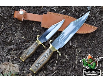 Handmade Hunting Knife Set: Stainless Steel Blade, Wood Handle, Leather Sheath
