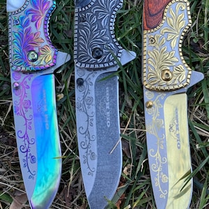 Gorgeous Folding Knife, White Pearl Handle With Rainbow Finish Design Blade Spring Assisted Pocket Knife, EDC best for Gift (Limited) afbeelding 4
