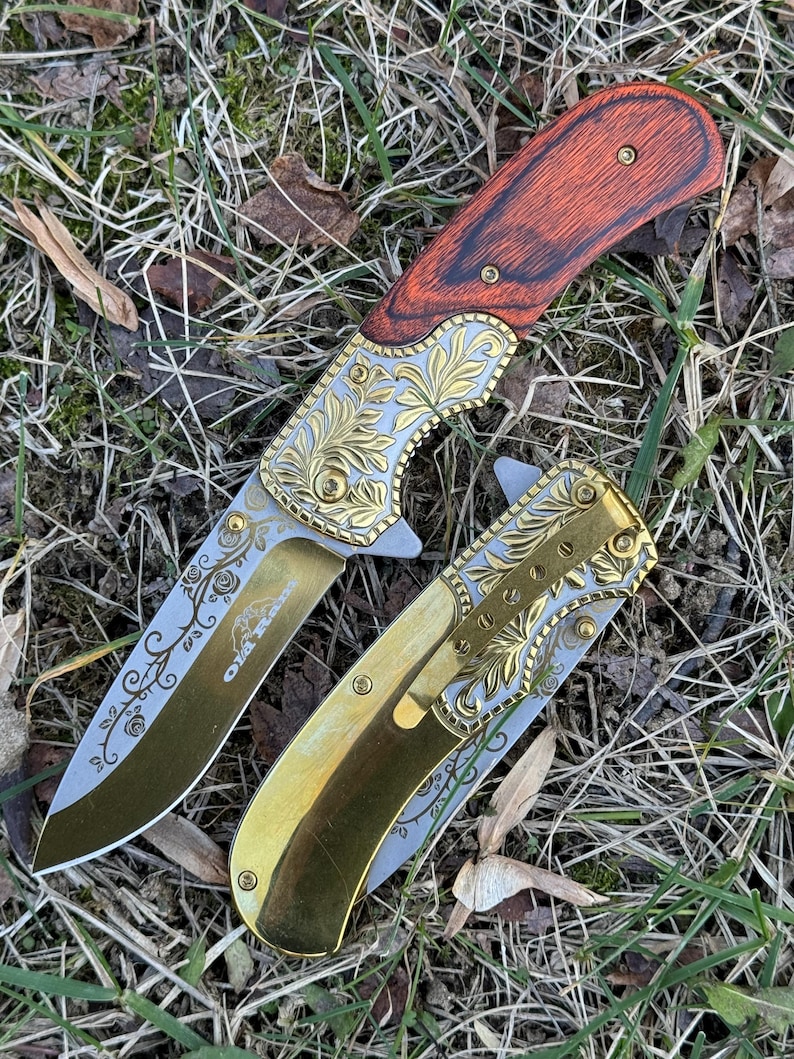 Gorgeous Folding Knife, White Pearl Handle With Rainbow Finish Design Blade Spring Assisted Pocket Knife, EDC best for Gift (Limited) Wooden Handle