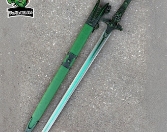 Emerald Green Fantasy Sword, 37.5-Inch Stainless Steel Blade with Dragon Handle