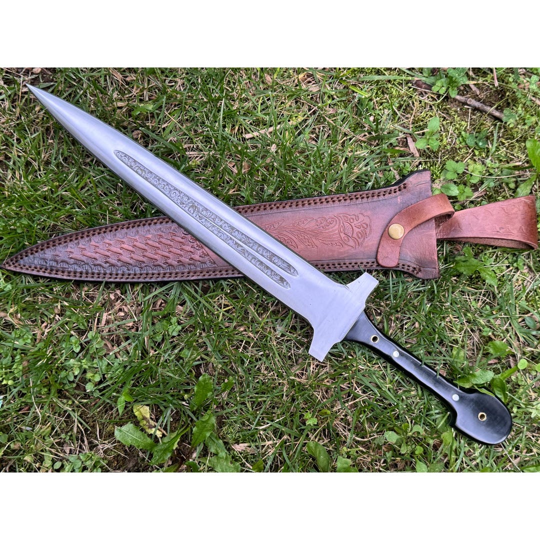 Handmade Dagger Knife, Short Sword 21.75” Overall Comes W/leather ...