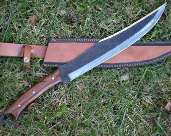 Handmade 1075 High Carbon Steel Machete, Full Tang, Leather Sheath