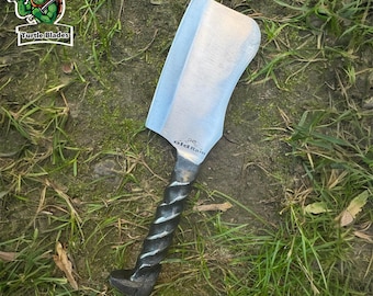 Hand Forged Twisted Railroad Spike Knife, high Carbon steel Blade with Leather Sheath