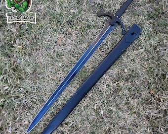 Black Sword, 42 inches Overall Hand Forged 1075 High Carbon Steel Blade Full Tang comes with Scabbard