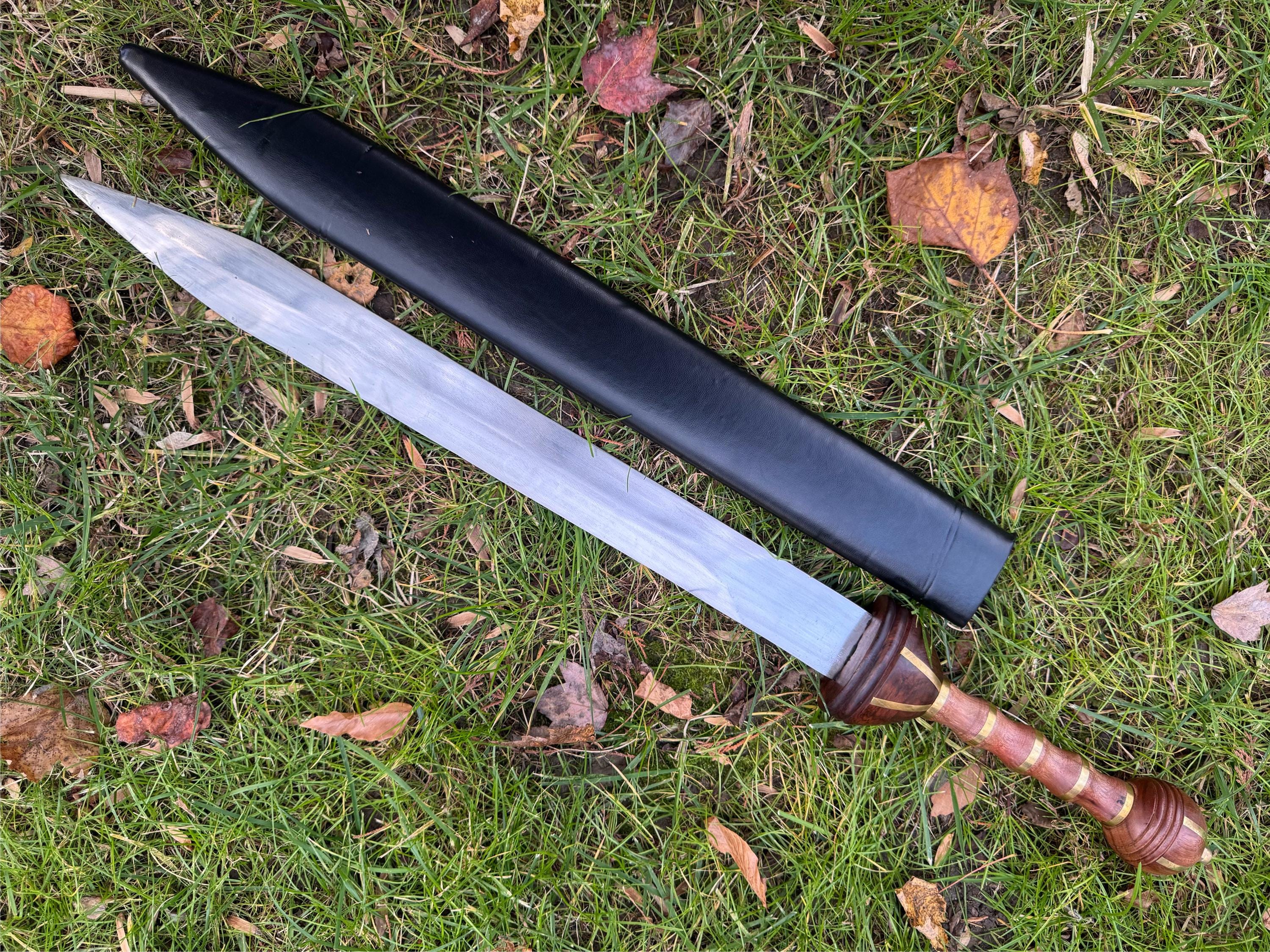 Katana De Damas, épée Japonaise Faite à La Main En Acier De Damas Avec Fourreau Bleu Peint %c3%a0 La Main