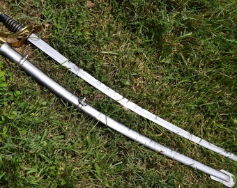 Handmade 1860 U.S. Cavalry Saber Sword: Carbon Steel Blade, Leather Handle