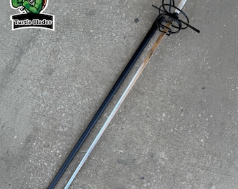 Fencing Rapier Sword, Spiral Swept Hilt, 46.5” Sparring Sword with Scabbard, LARP Cosplay