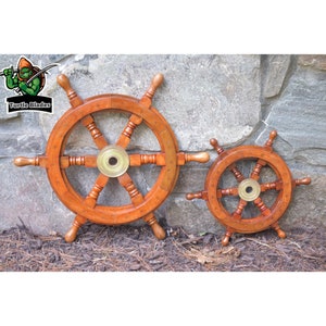 Handmade Wooden Ship Wheel: Nautical Coastal Decor (18/12 inch)