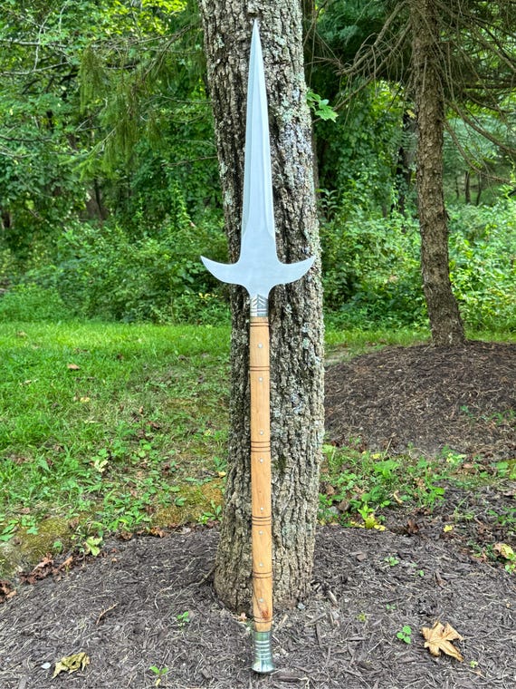 Handmade Winged Viking Spear: Functional Cosplay Hunting Spear with Leather Sheath