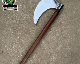 Crescent Bearded Axe  Handmade Historical Replica Polearm, Stainless Steel Blade Wood Handle, Medieval Viking Axe Costume Cosplay Wall Decor