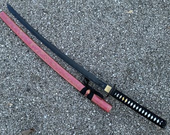 Handmade Black Blade Katana, Hand Forged Full Tang Brown Samurai Sword Real Japanese Swords Comes With Wooden Stand Gift For Him, Her