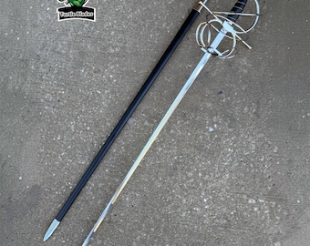 Handmade Medieval Rapier Sword, Spiral Swept Hilt Fencing Rapier with Scabbard, Renaissance, Costume,