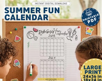 2026 Summer Fun Calendar, June July August Activity Tracker (Digital Download)