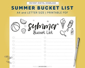 Kids Summer Bucket List, Activity Chart, Checklist (Printable PDF)