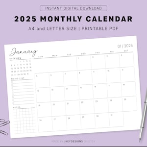 2025 Monthly calendar | Printable Monthly Planner | A4/Letter Size | Instant Download PDF