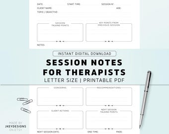 Therapist Session Notes Template PDF | Printable Client Intake & Progress Form | Letter Size with Bonus Client Session Log, Instant Download