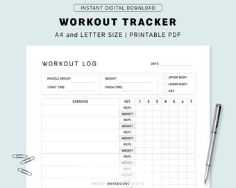 Workout Tracker, Printable Workout Planner, A4 / Letter Size, Instant Download PDF