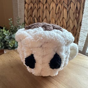 Coffee Cup Chenille Hand Knit Stuffie/ Chunky Knit White Coffee Plushie