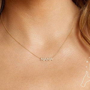Colar Dainty Mama, Colar com letra Mama, Colar S925, Prata esterlina S925, Presente de Dia das Mães, Presente de Natal, Presente de Nova Mãe, Nome de Pedra