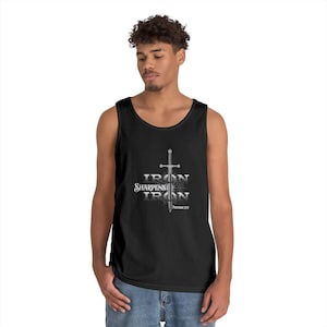 Iron Sharpens Iron Christian Tank Top | Faith Scripture Workout Tee