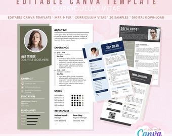 Modelli di curriculum vitae o curriculum professionale moderno modificabili con Canva (20 esempi)