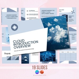 Peut inclure: Une pr&eacute;sentation intitul&eacute;e "Cloud Introduction Overview" avec 19 diapositives. Les diapositives pr&eacute;sentent du texte et des graphiques sur le cloud computing, notamment l'efficacit&eacute; des co&ucirc;ts, la collaboration et la s&eacute;curit&eacute;. L'arri&egrave;re-plan est bleu clair.