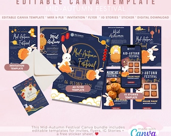 Modèle de festival de la mi-automne : modèle de toile modifiable | faire-part | Circulaire | Histoires IG | Autocollant (téléchargement numérique)