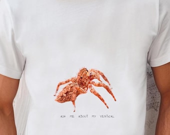 Fråga mig om min vertikala hoppande spindel-t-shirt, söt arachnid-t-shirt, unisex bomullströja, personlig hoppande spindelgrafik, spindelälskare