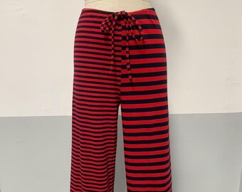 Wide-Leg Striped Lounge Pants with Drawstring Waist – Red and Navy