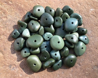 Drilled STONE BEADS ~ Green Slag Stone Beads ~ Natural Beach Stone Beads  ~ Drilled Stone Supply ~ 2mm